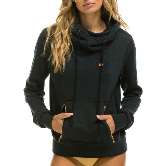 Aviator Nation Tops - NWT Aviator Nation Ninja Sweatshirt Hoodie Charcoal Grey Front Zipper Pockets